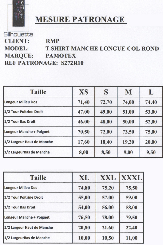 Correspondance des tailles de vêtements Zargun